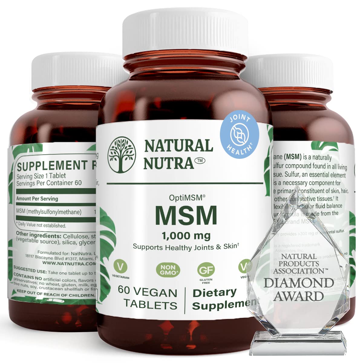 MSM Supplement with Sulfur 1000 mg, 60 Vegan Tablets N483102