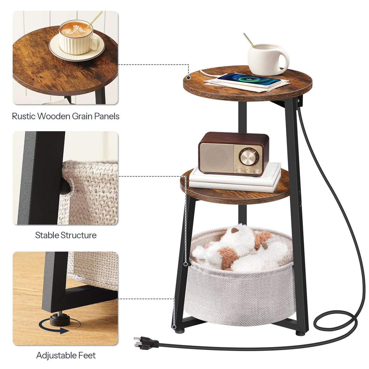 Round Side Table with Charging Station K634053