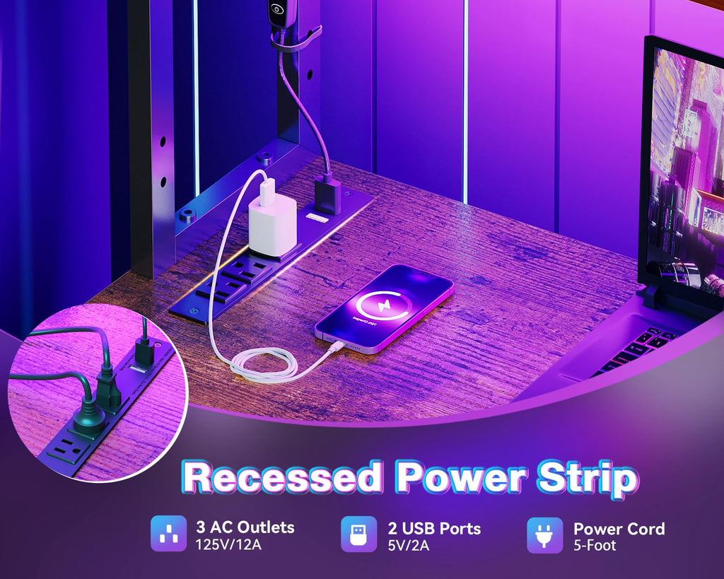 L Shaped Desk with LED Light & Power Outlet V68219