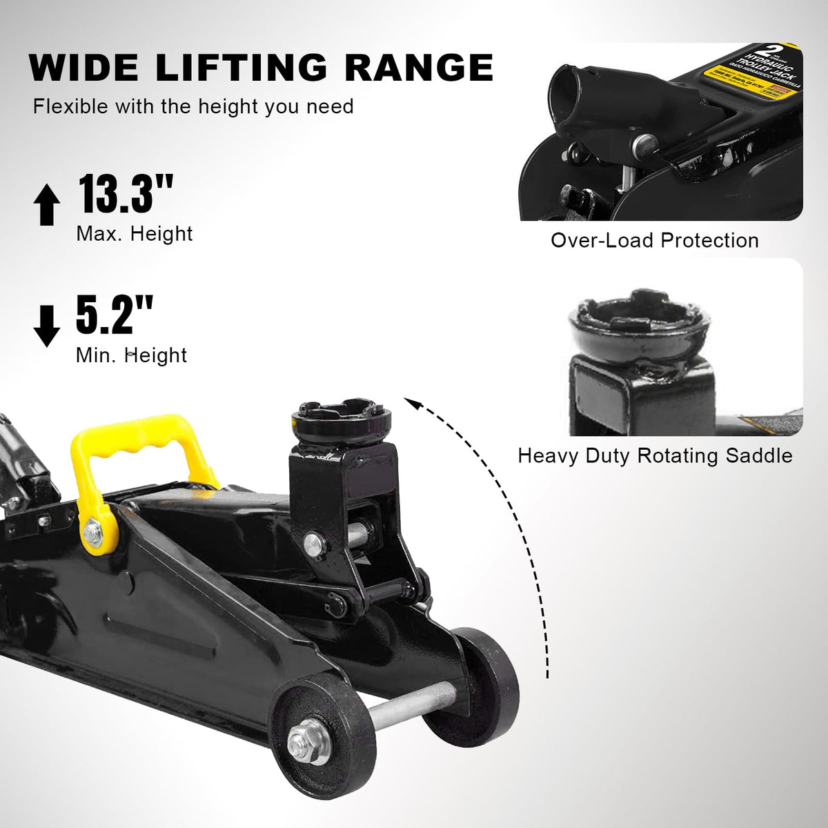 2 Ton Hydraulic Floor Jack, 4000 lbs Low Profile Steel Car Jack, Black R5017