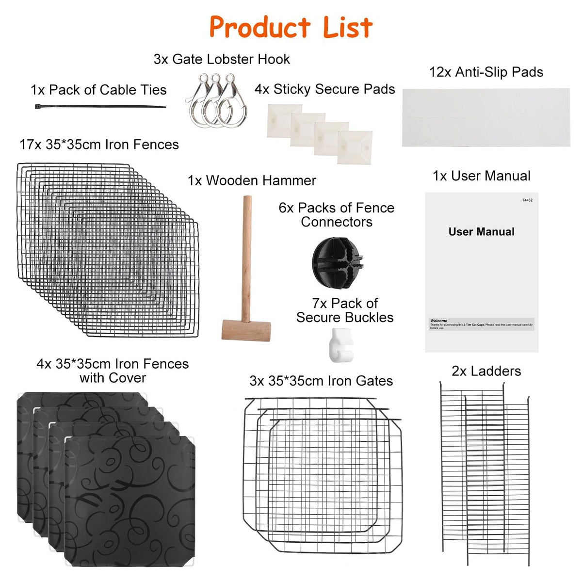 3-Tier Cat Cage with 3 Doors 2 Ramp Ladders G231562