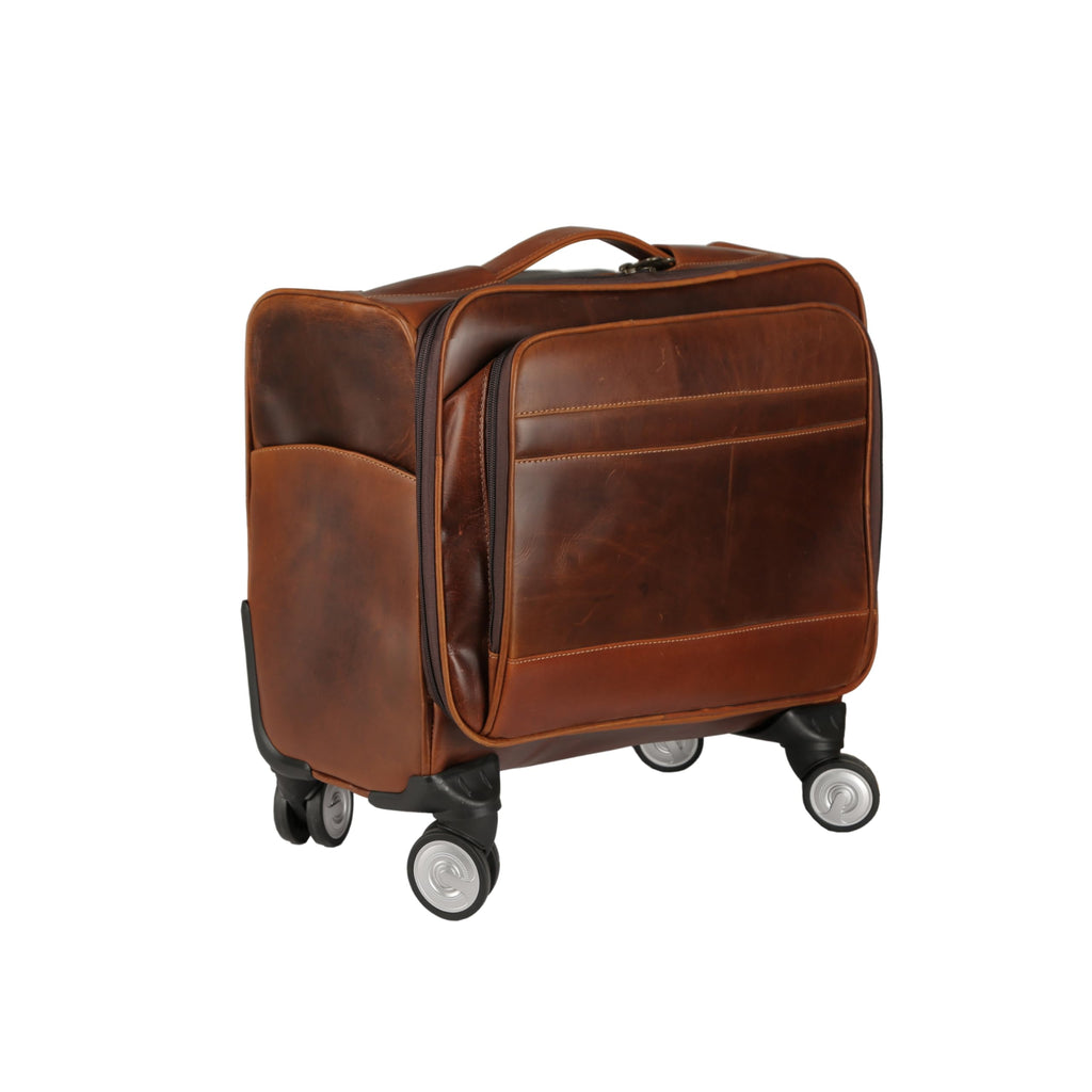 Leather Rolling Briefcase with Trolley Handle C8284