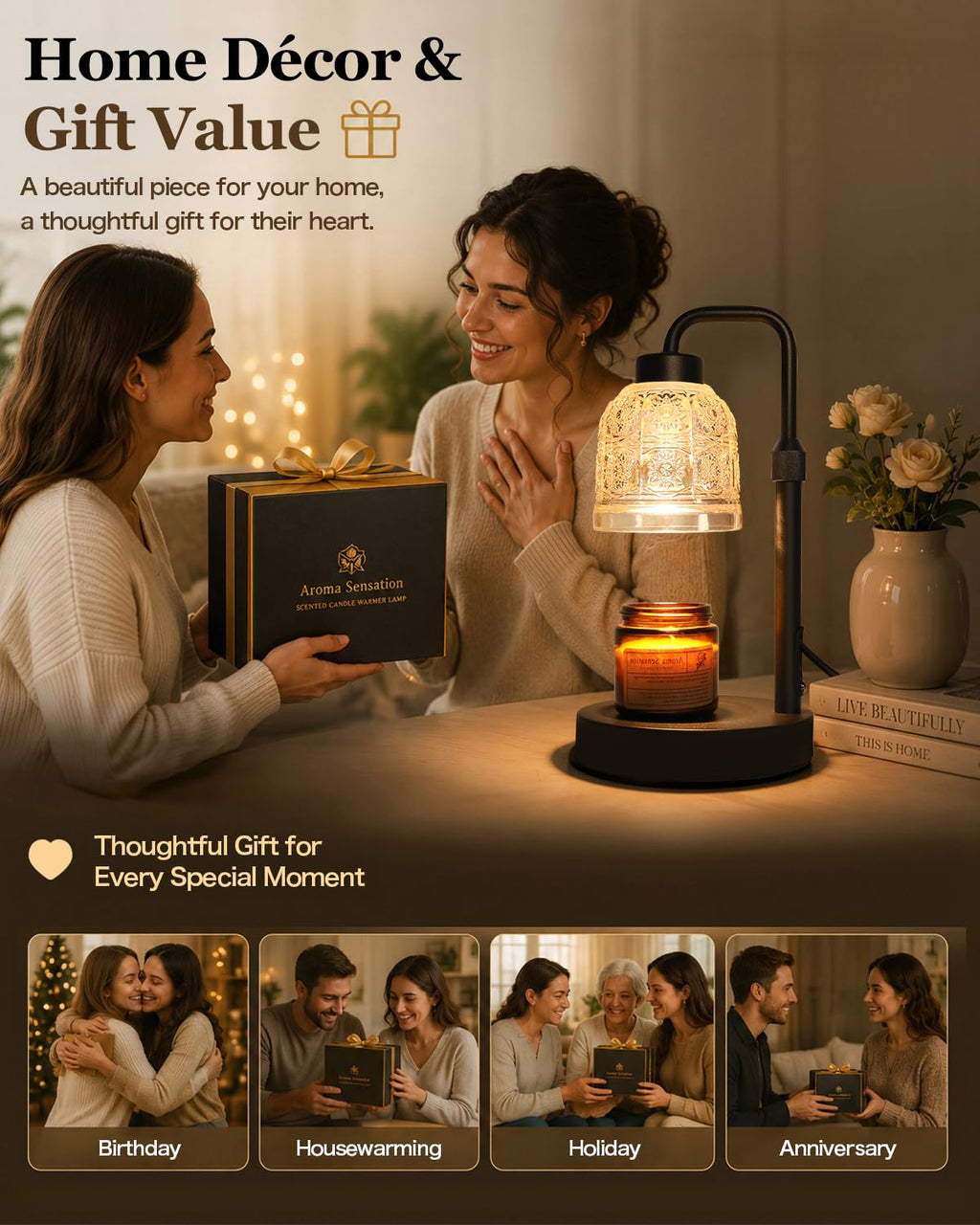 Candle Warmer Lamp with Timer, Gold O361