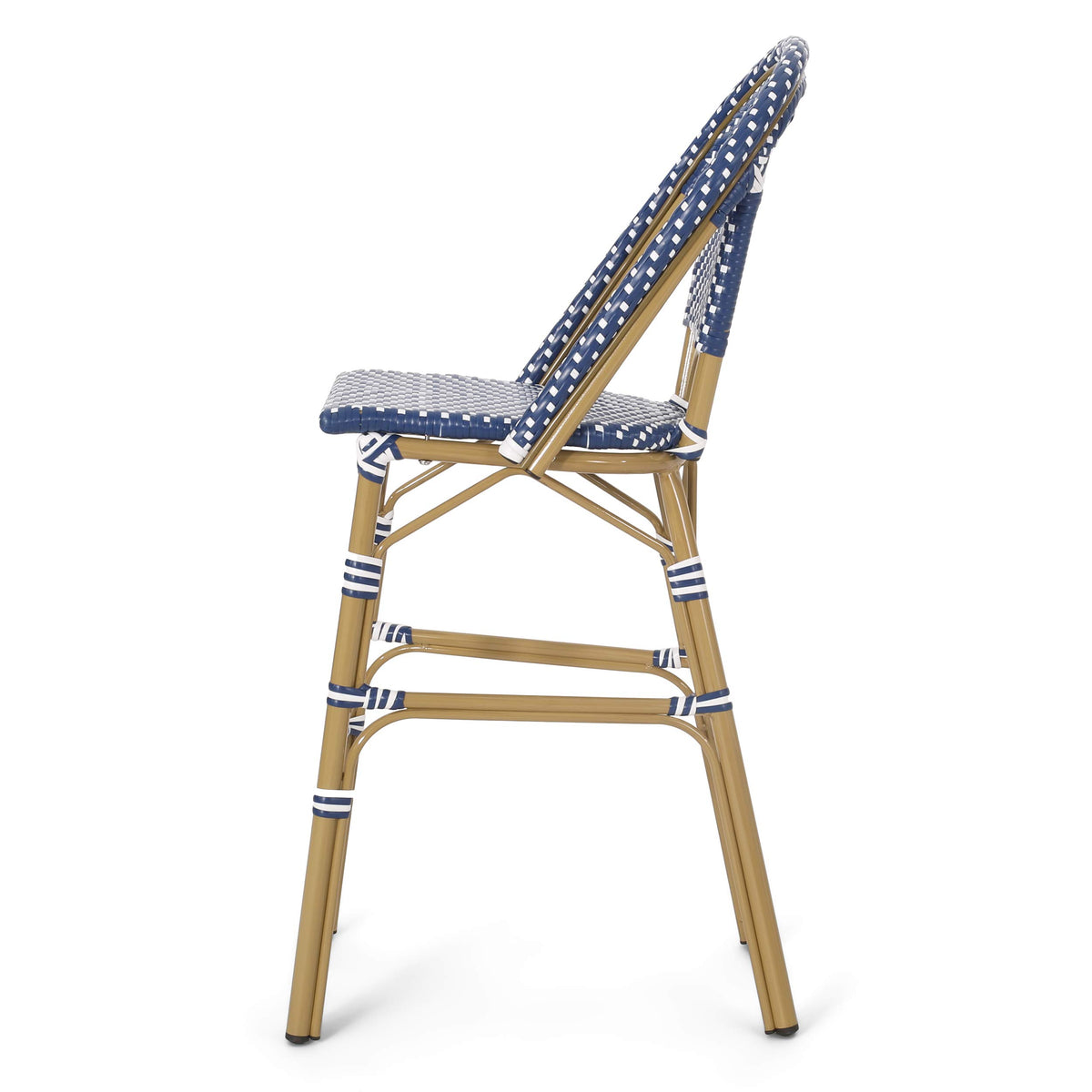 29.5" Outdoor PE Rattan Bar Stool, Dark Teal and White, Set of 2 L400