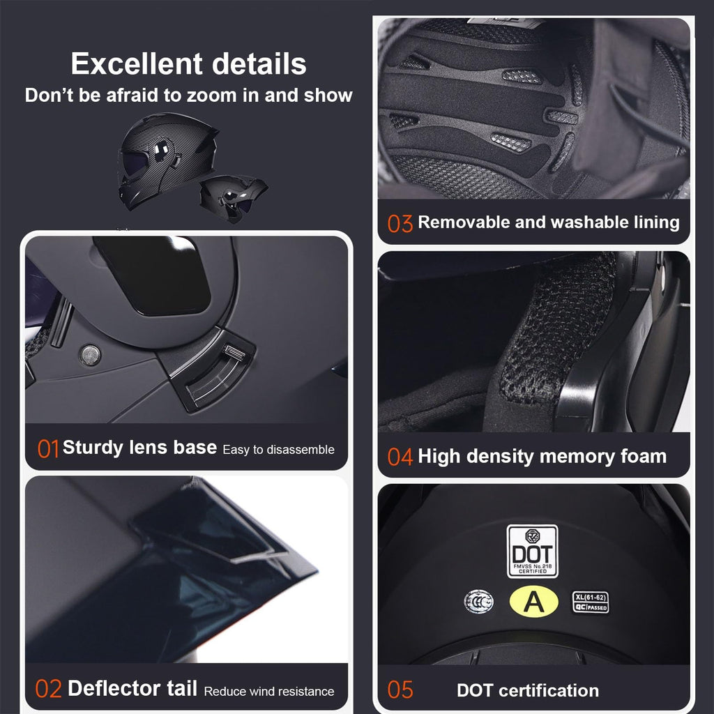 Modular Bluetooth Motorcycle Helmet DOT Approved Dual Visor Flip up Y57189