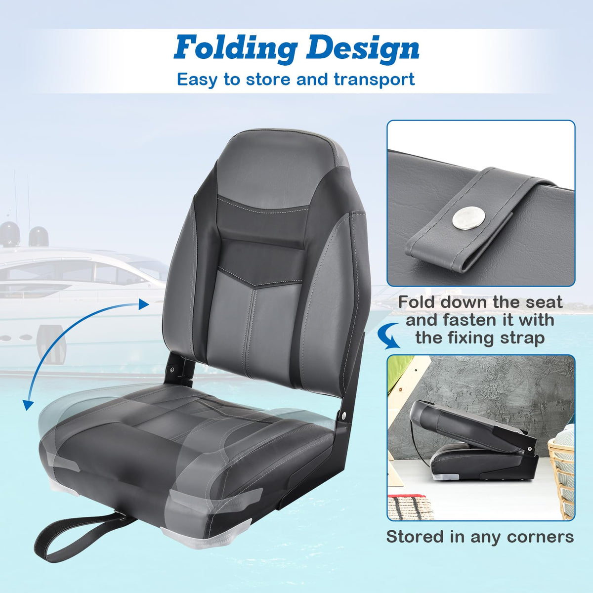 2 Pack Black Grey High Back Folding Boat Seats M23705