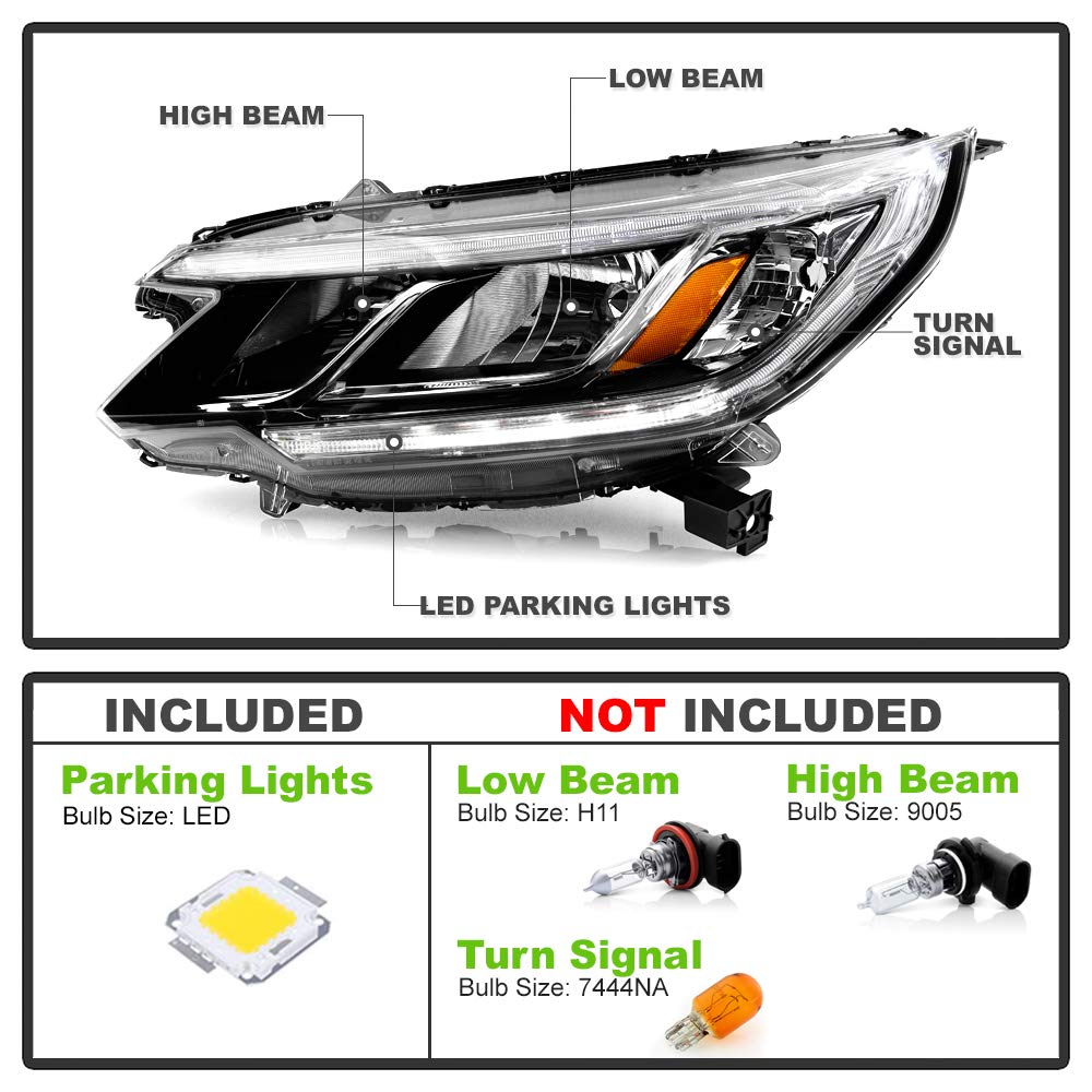 For 2015-2016 Honda CRV Halogen Type LED DRL Headlights Assembly Pair Set Left+Right Z826