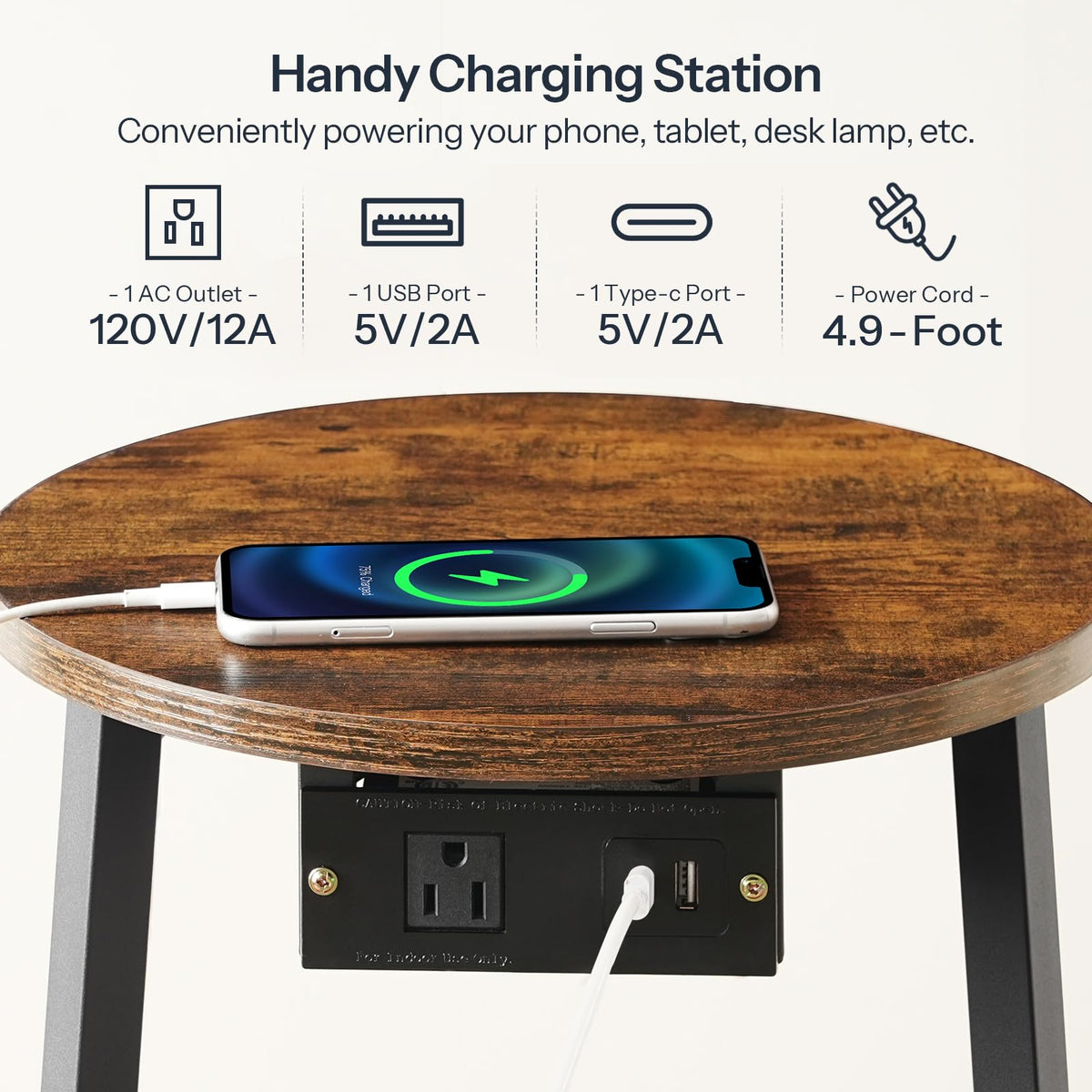 Round Side Table with Charging Station K634053