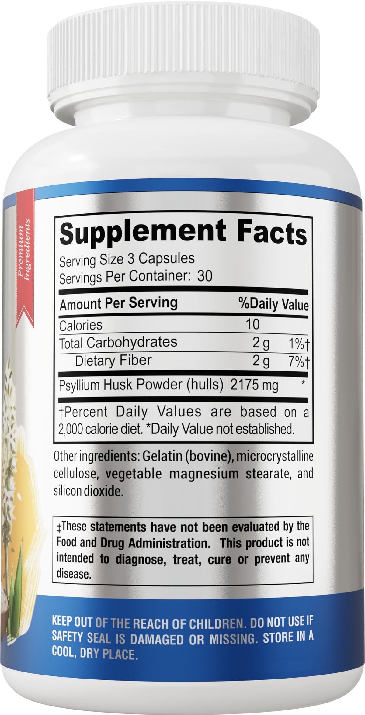 Psyllium Husk Dietary Fiber Supplement 2175mg 90 Capsules Z400480