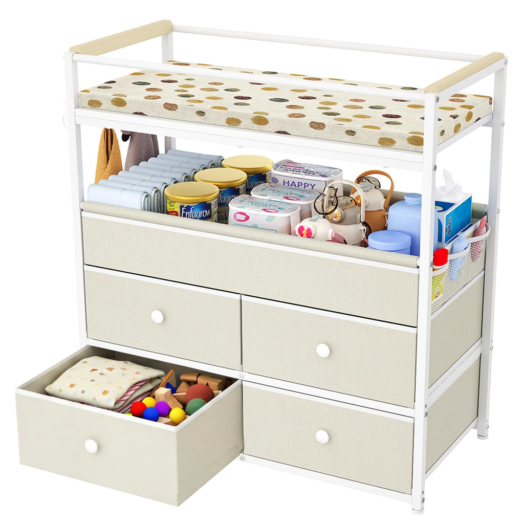 Baby Diaper Changing Table Dresser with Safety Bumper and 4 Drawer X3199