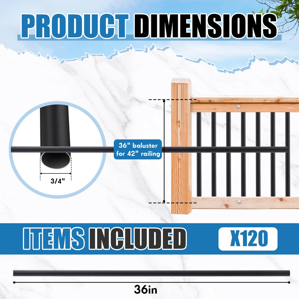 Aluminum Black Metal Deck Balusters 36"x 3/4" 120 Pcs D2924