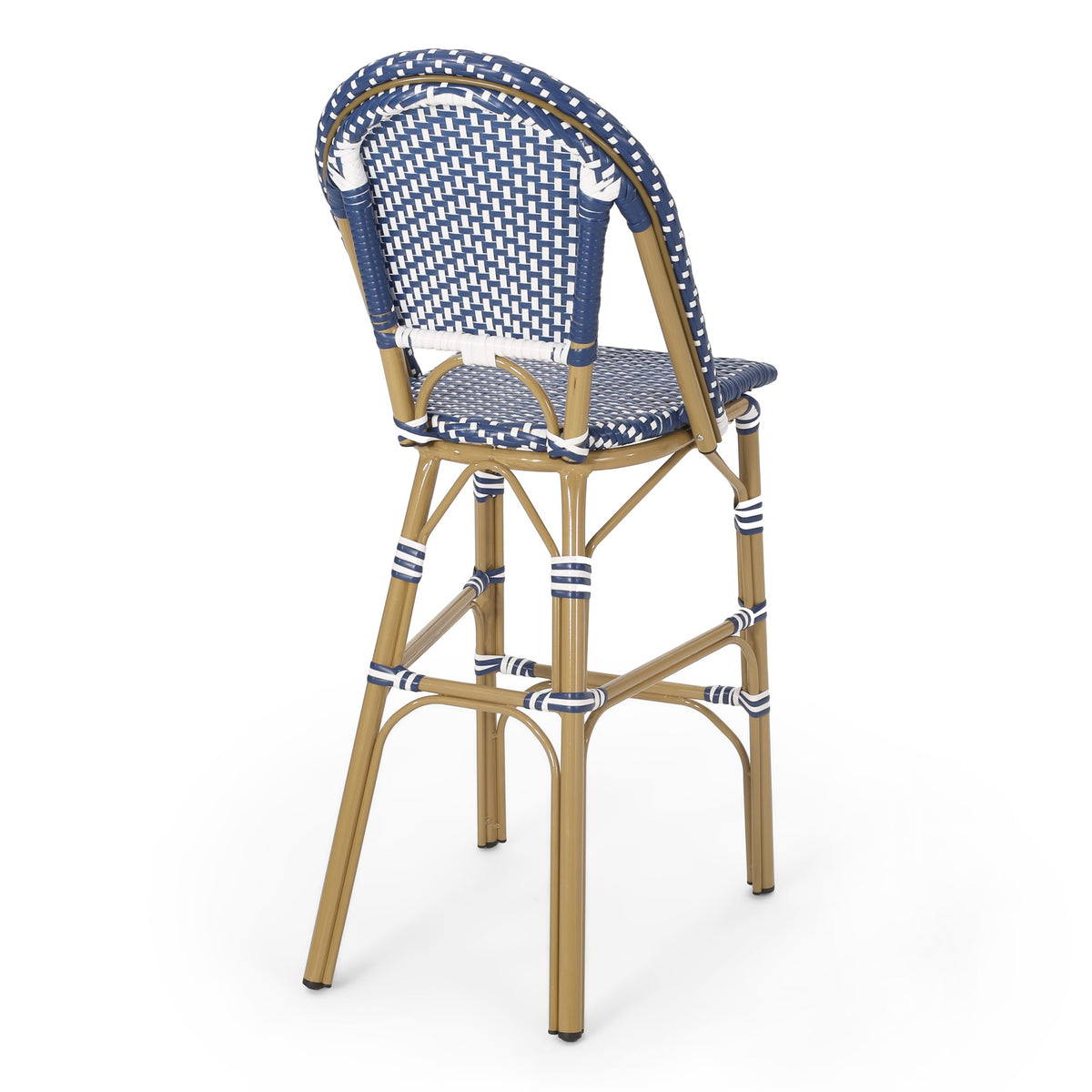 29.5" Outdoor PE Rattan Bar Stool, Dark Teal and White, Set of 2 L400