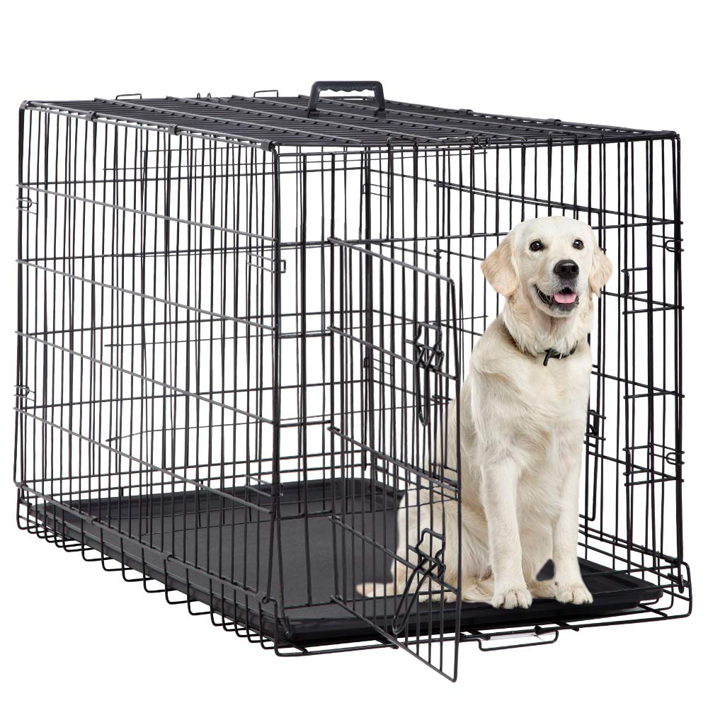 42 Inch Metal Wire Double-Door Folding Dog Crate with Tray X977