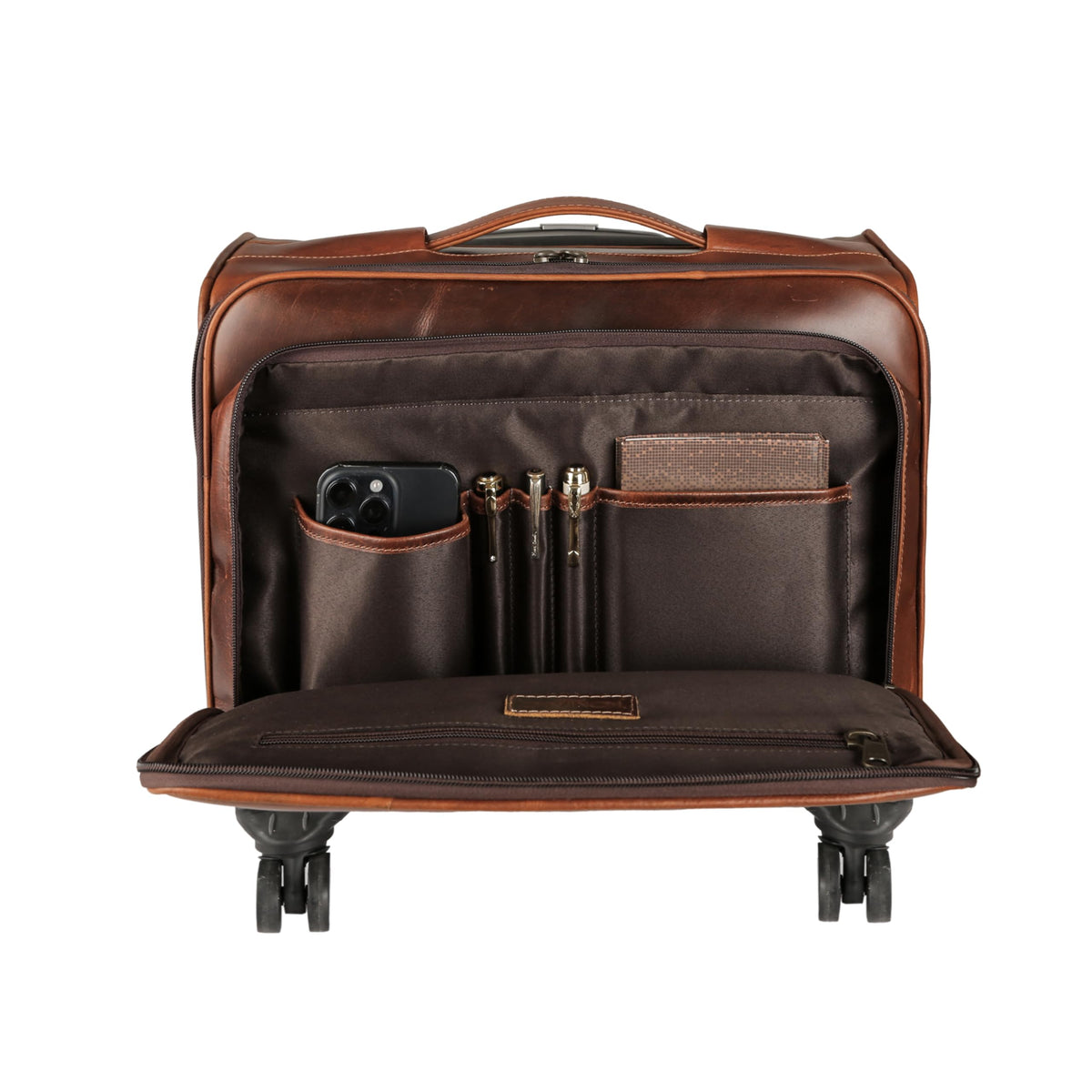 Leather Rolling Briefcase with Trolley Handle C8284