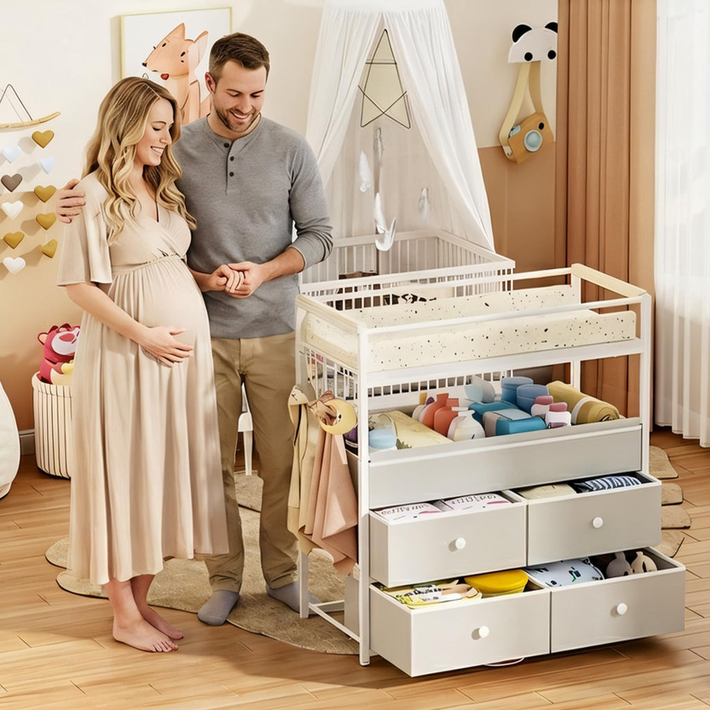 Baby Diaper Changing Table Dresser with Safety Bumper and 4 Drawer X3199