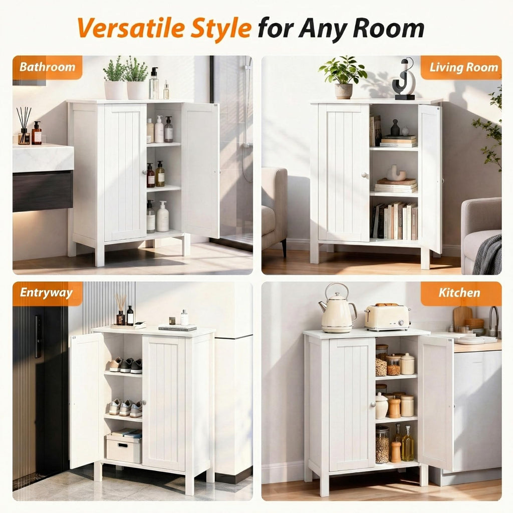 White Free Standing Bathroom Cabinet with Adjustable Shelf B314878