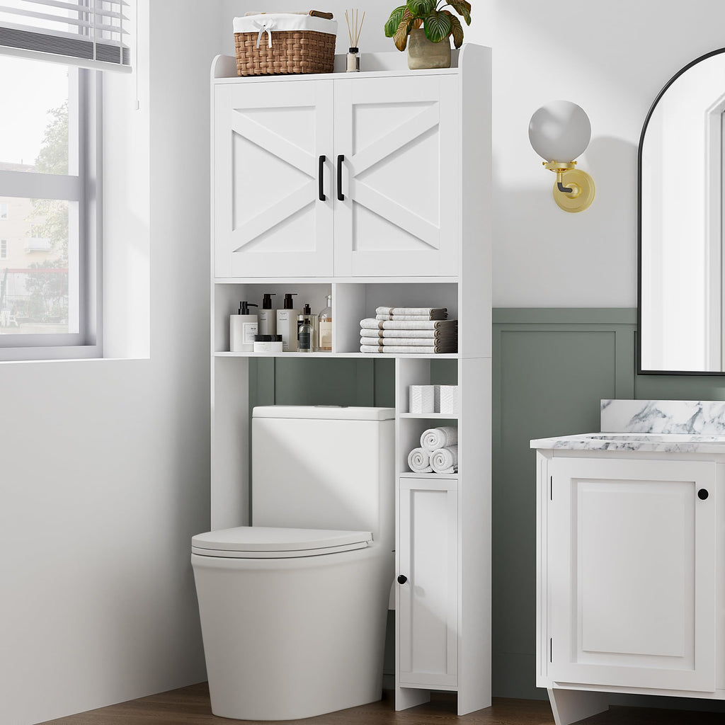 Wooden Over The Toilet Storage Cabinet with Barn Door F418590