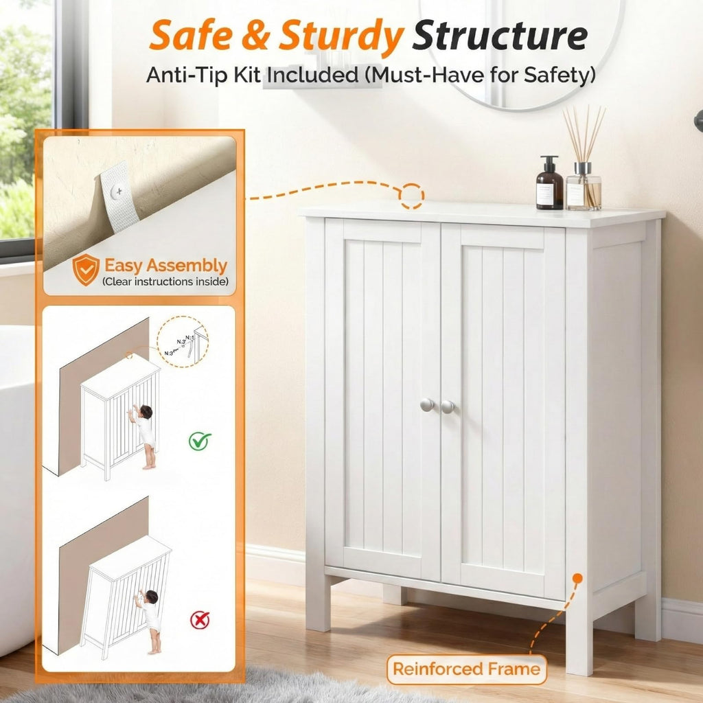White Free Standing Bathroom Cabinet with Adjustable Shelf B314878