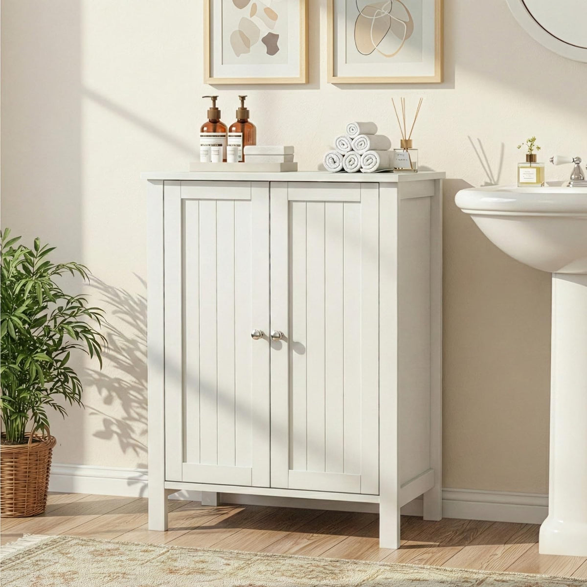 White Free Standing Bathroom Cabinet with Adjustable Shelf B314878