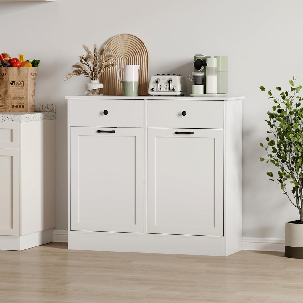 White 20-Gallon Wooden Tilt-Out Trash Can Cabinet T21951