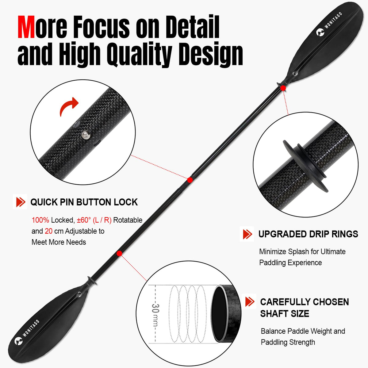 Adjustable Lightweight Carbon Fiber Kayak Paddle N8450