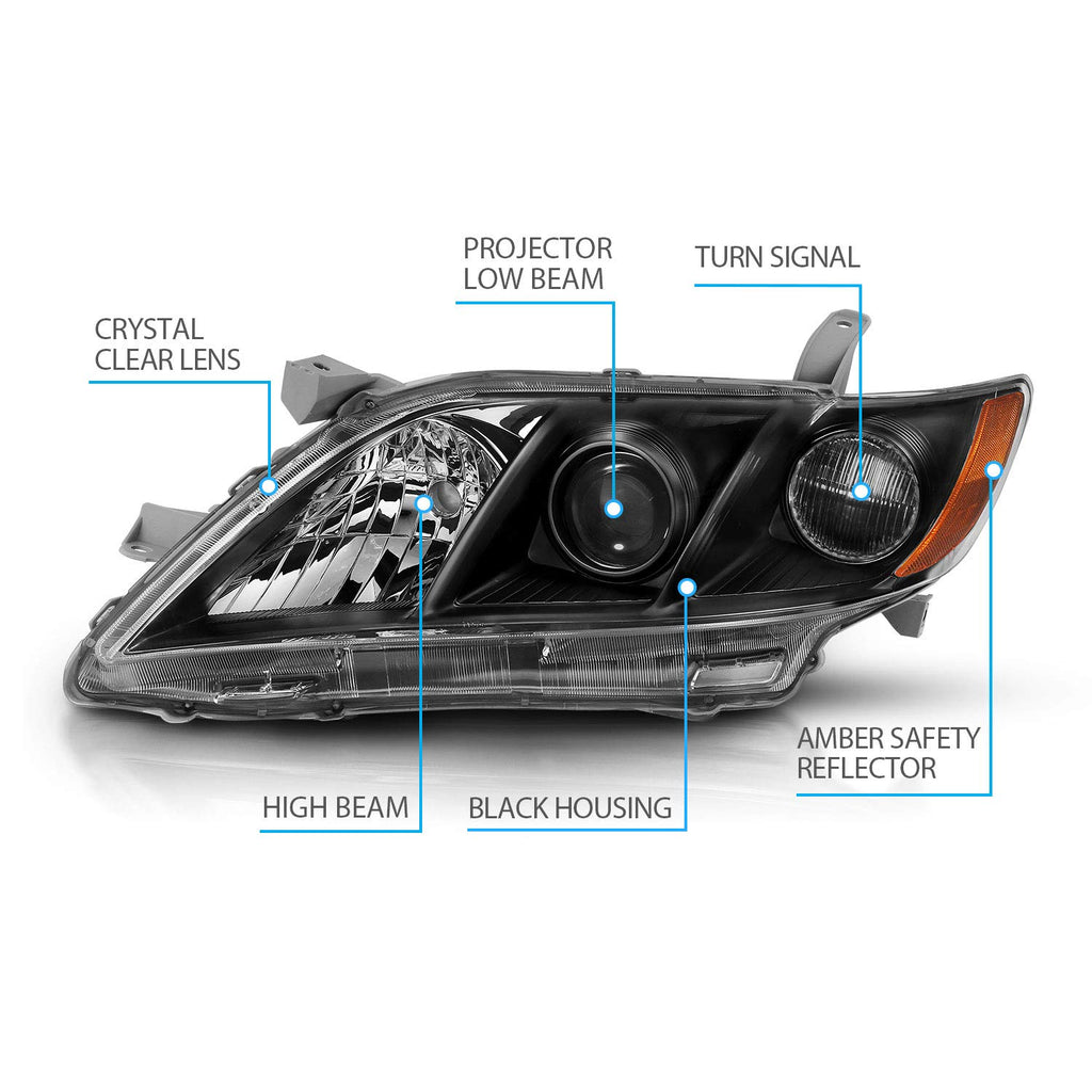 2007-2009 Toyota Camry Black Projector Headlight Assembly Pair K1533