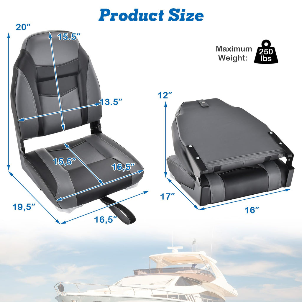 2 Pack Black Grey High Back Folding Boat Seats M23705