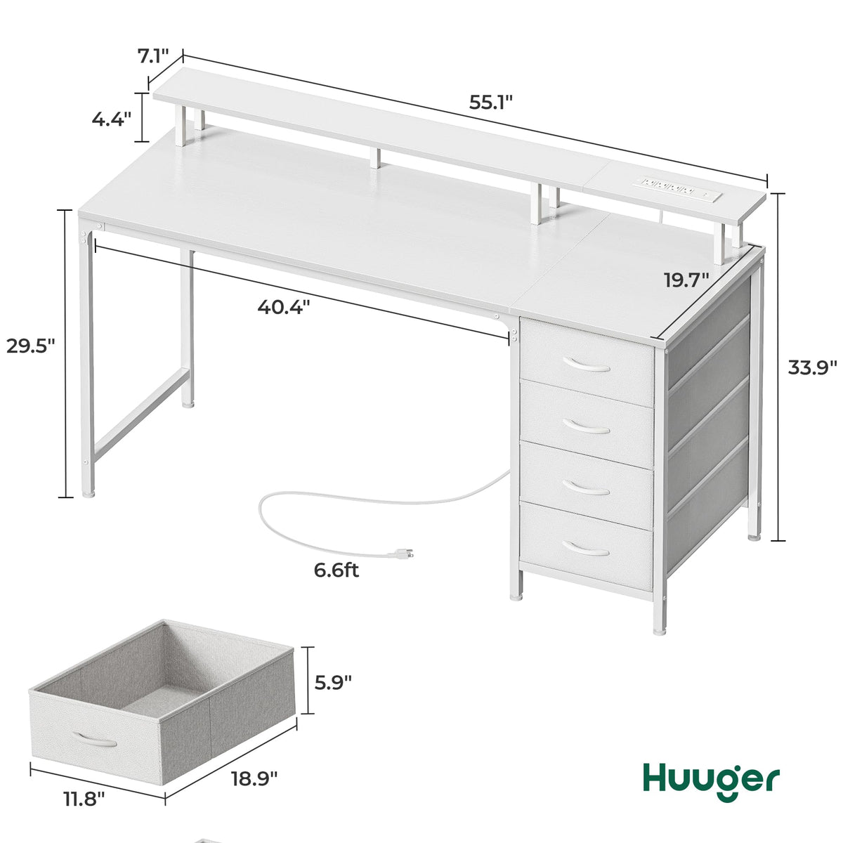 55 Inch White Computer Desk with 4 Drawers R3144