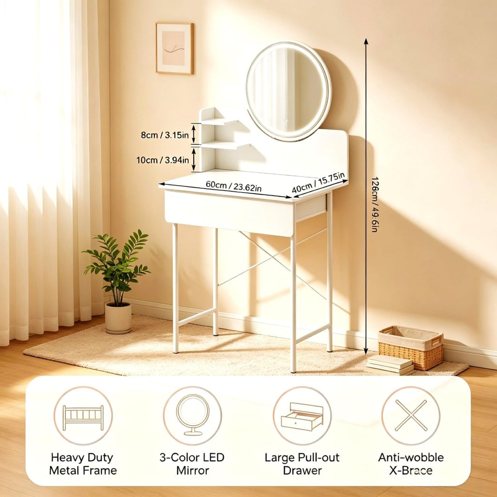 Vanity Desk with Mirror and LED Lights K522