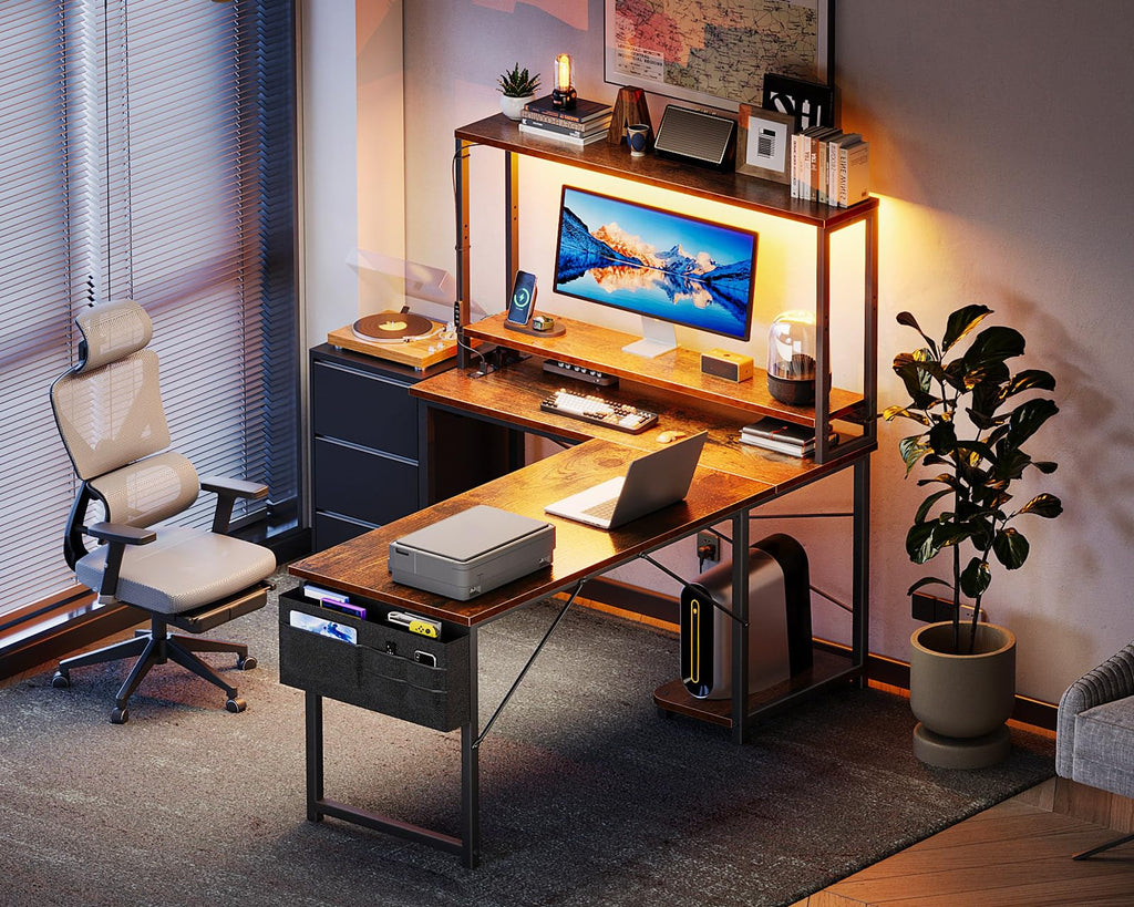 L Shaped Desk with LED Light & Power Outlet V68219
