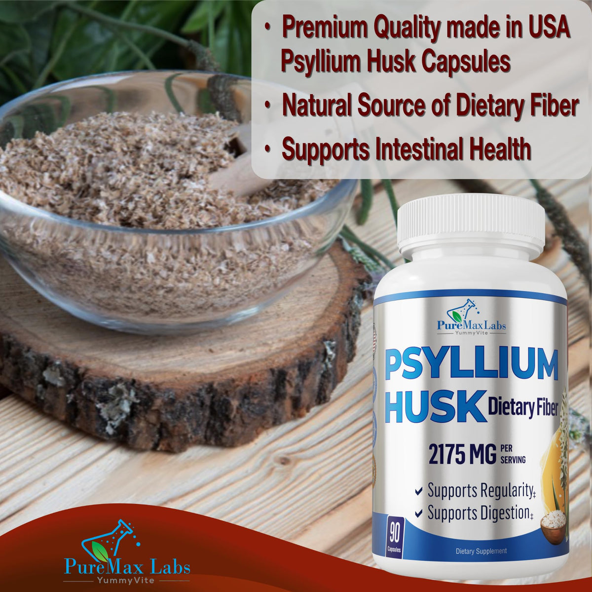 Psyllium Husk Dietary Fiber Supplement 2175mg 90 Capsules Z400480
