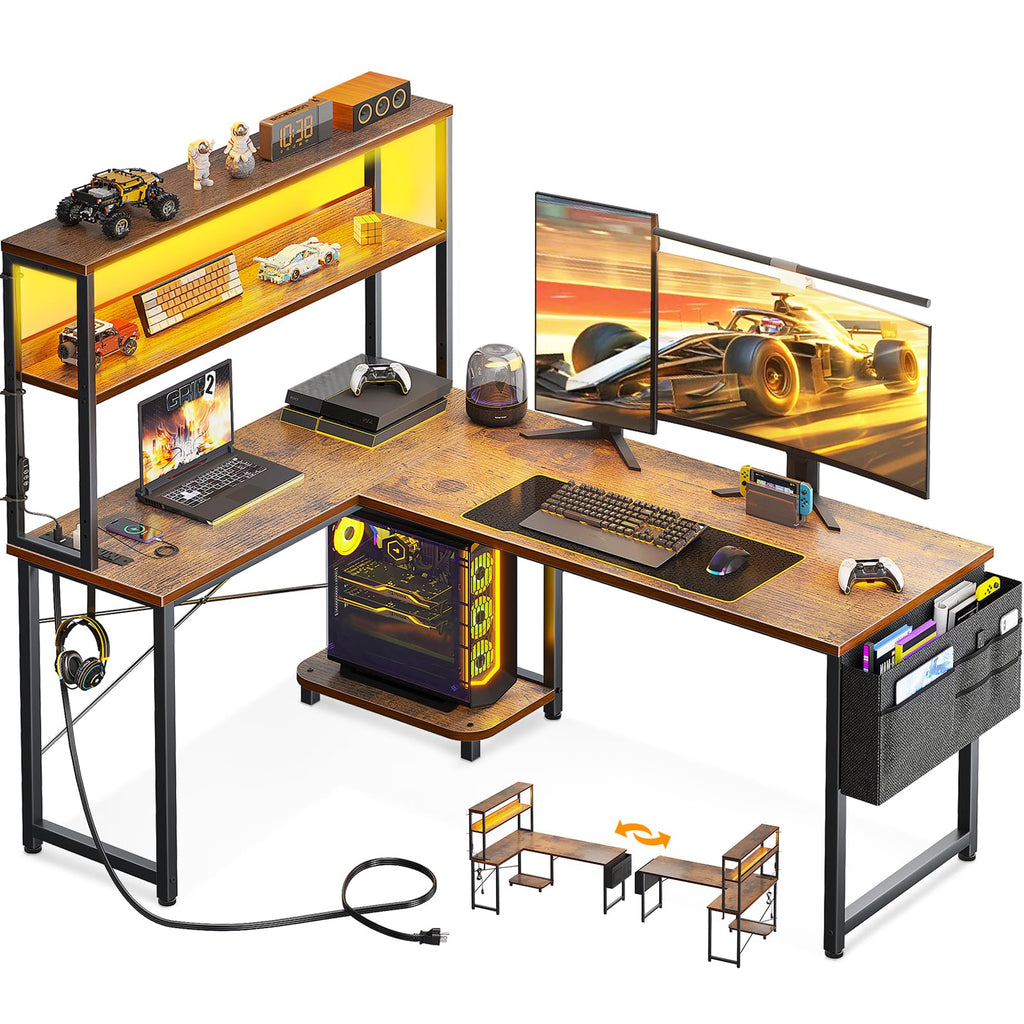 L Shaped Desk with LED Light & Power Outlet V68219