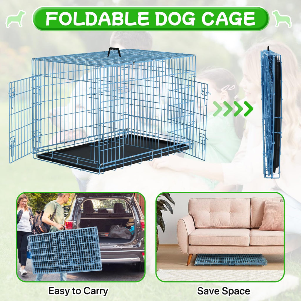 48 Inch Extra Large Double Door Folding Metal Dog Crate with Divider Panel M84040