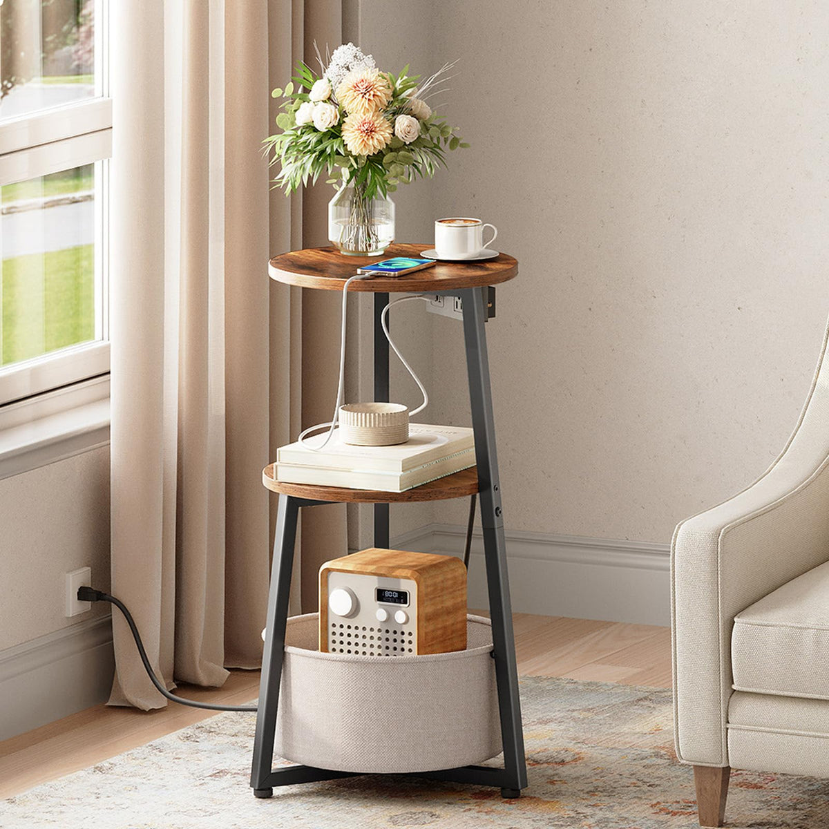 Round Side Table with Charging Station K634053