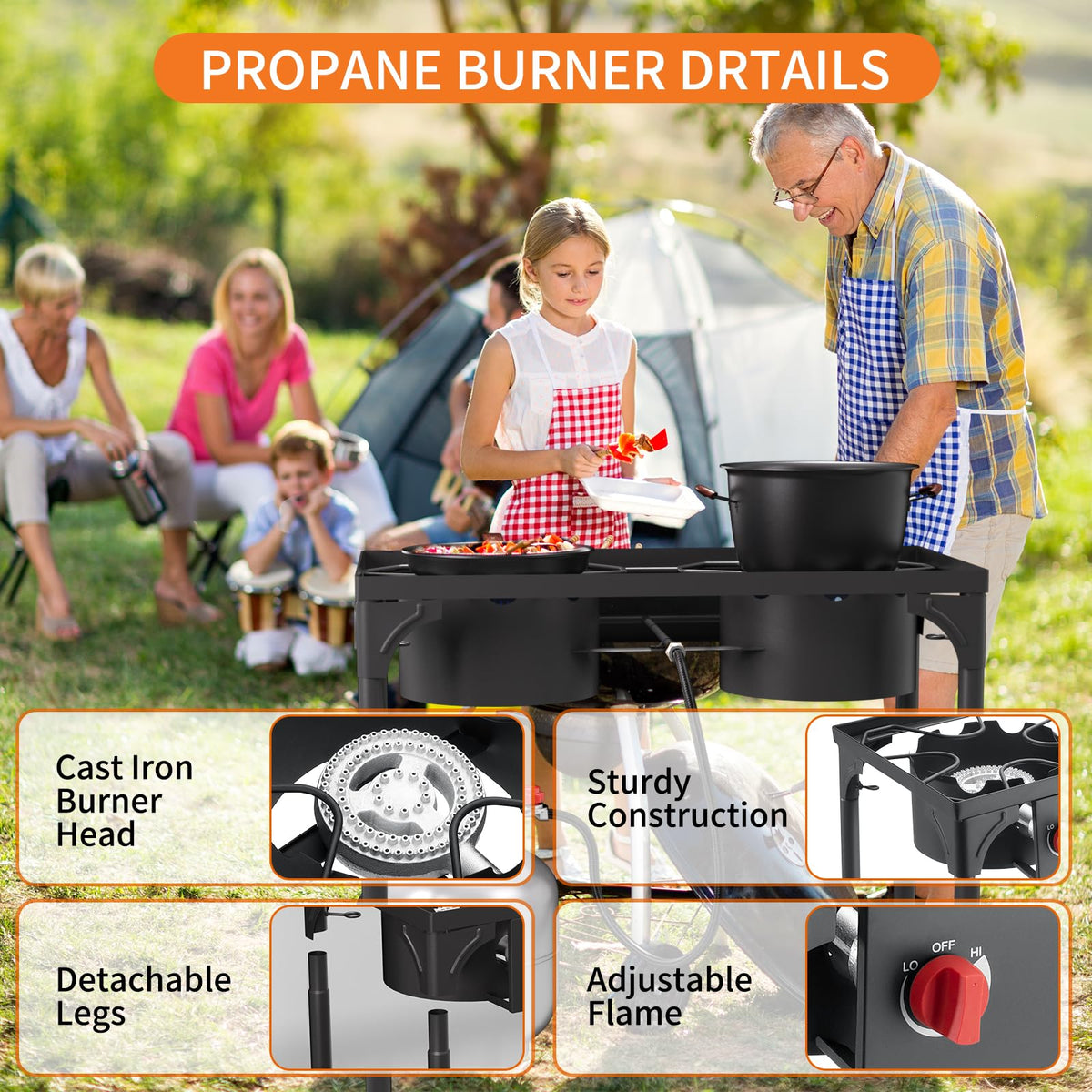 2 Burner High Pressure Propane Camping Stove with Detachable Legs S886
