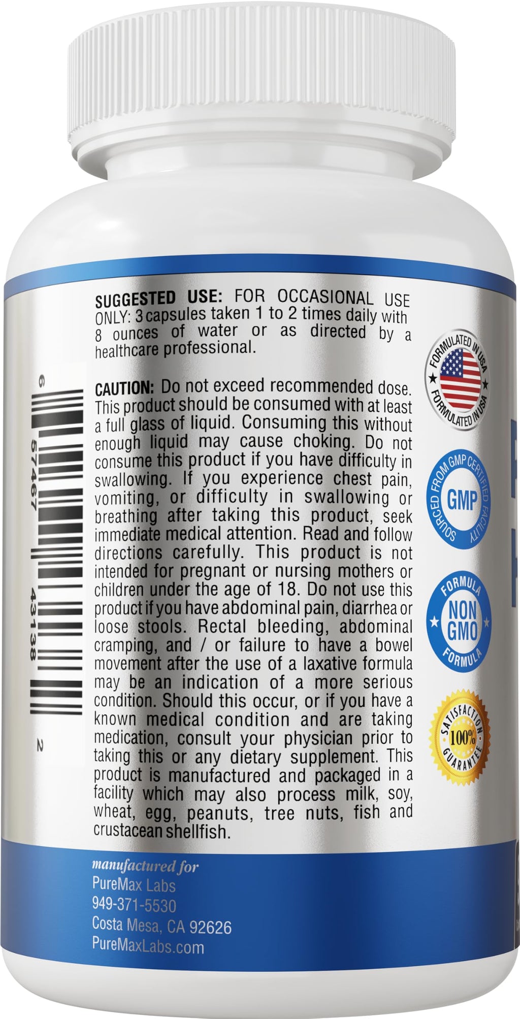 Psyllium Husk Dietary Fiber Supplement 2175mg 90 Capsules Z400480