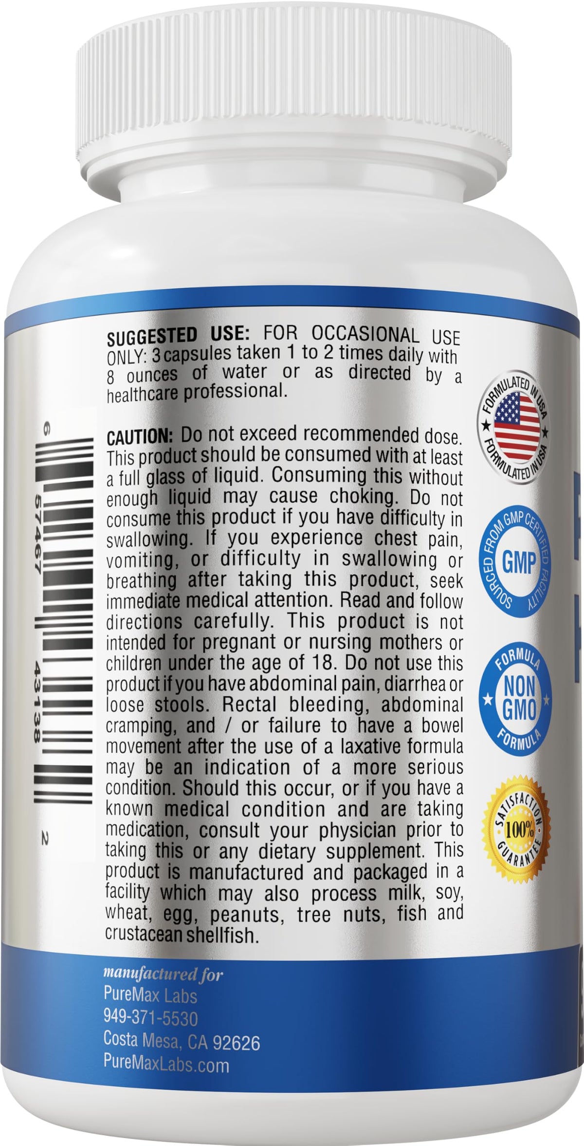 Psyllium Husk Dietary Fiber Supplement 2175mg 90 Capsules Z400480
