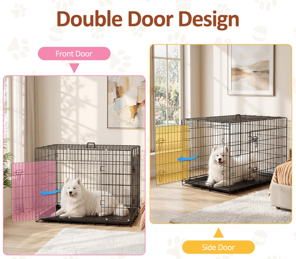 48 inch Folding Metal Wire Dog Crate with Double Door U802