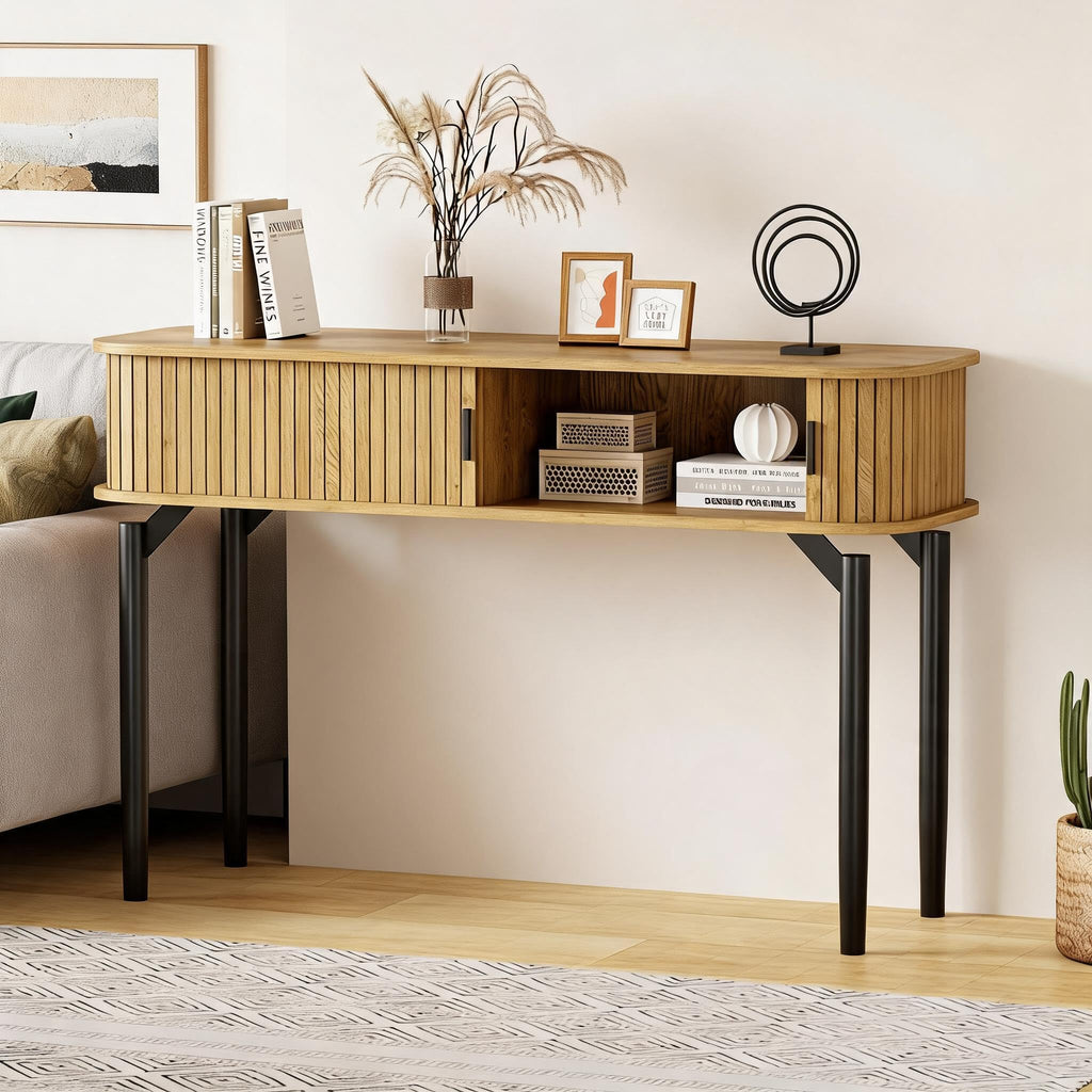 47" Fluted Narrow Console Table with 2 Drawers & Sliding Door G77454