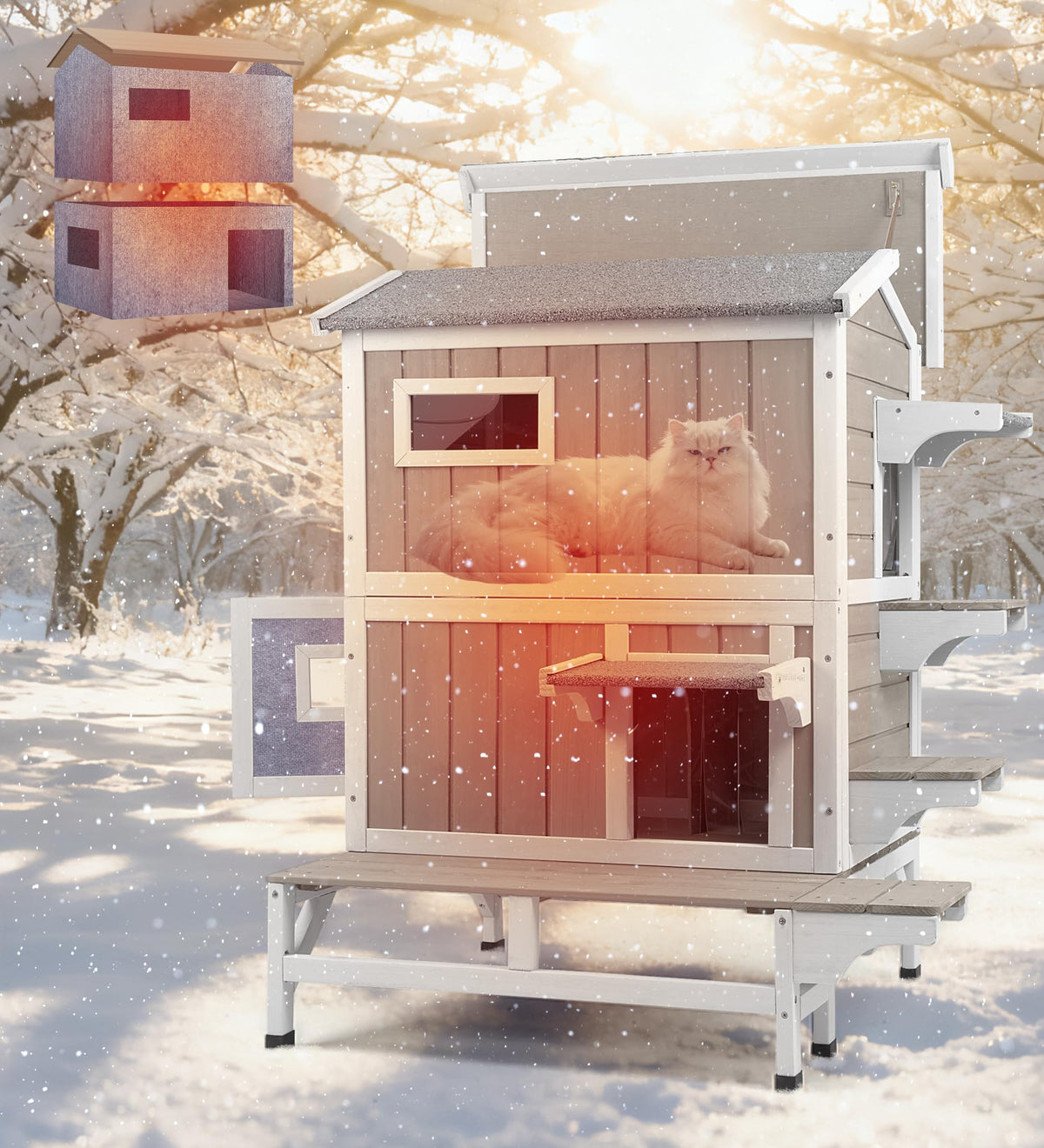 Weatherproof 2 Story Wooden Cat House B1235