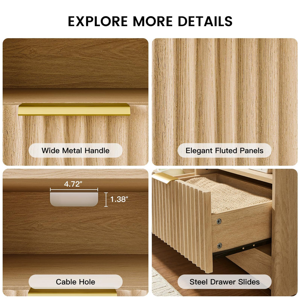 Fluted TV Stand with Storage Drawers and Open Shelf W453420