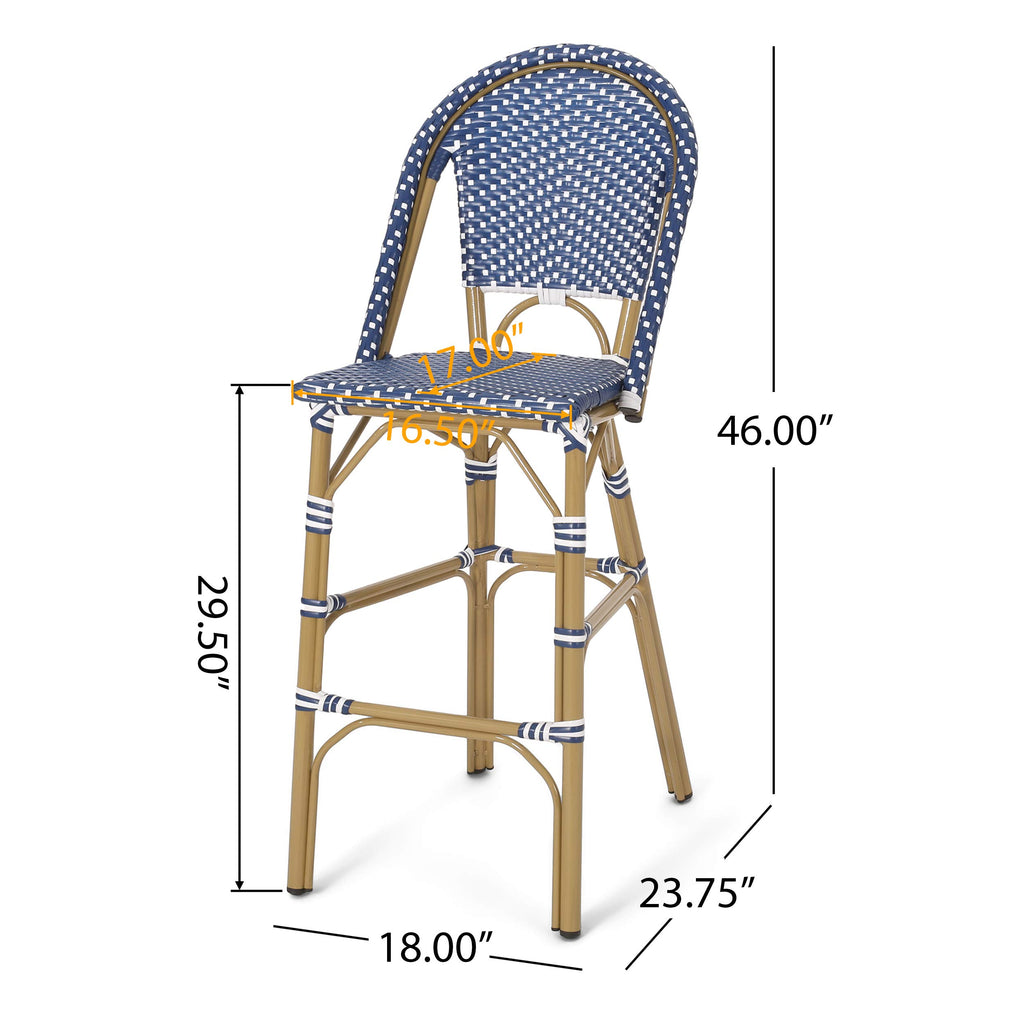 29.5" Outdoor PE Rattan Bar Stool, Dark Teal and White, Set of 2 L400