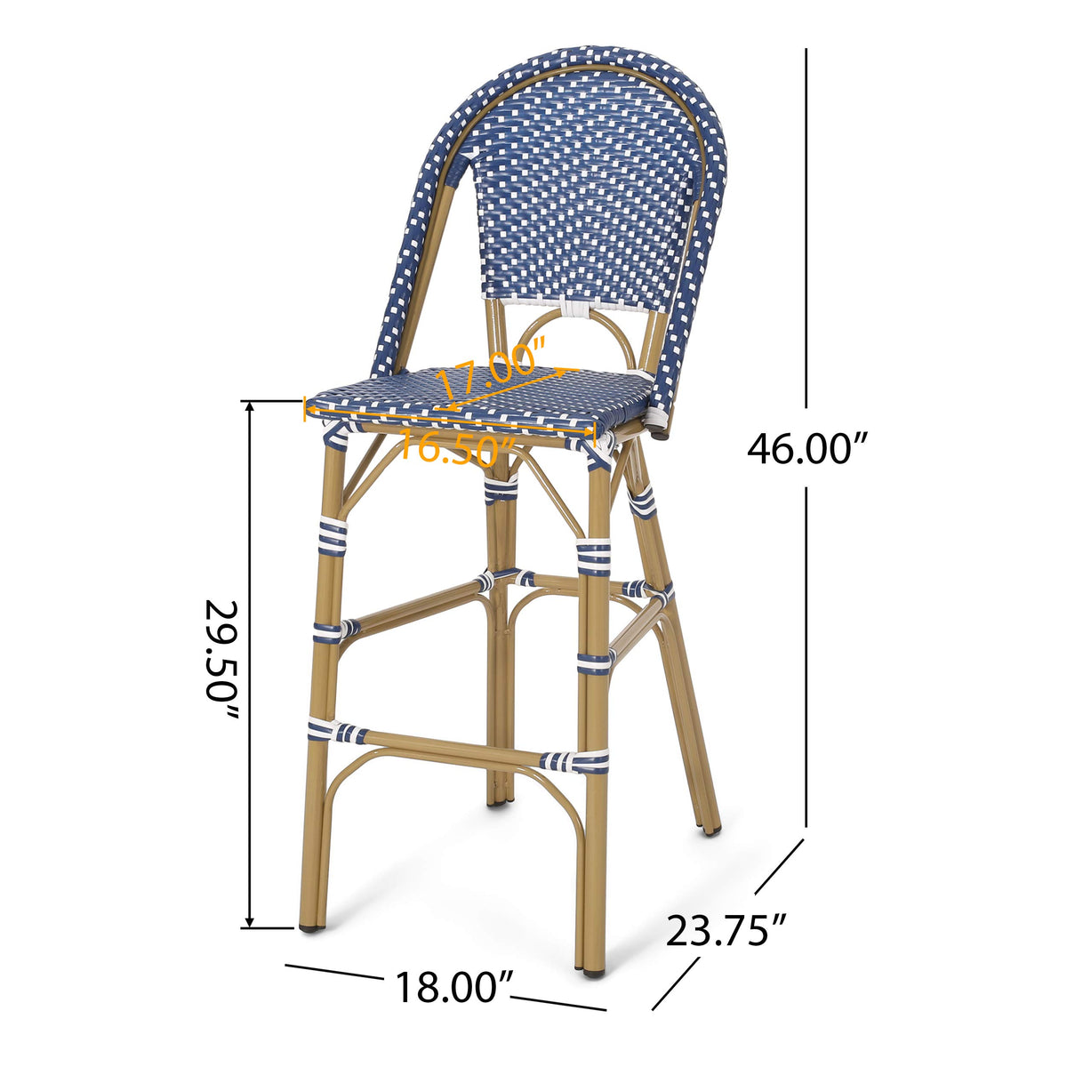 29.5" Outdoor PE Rattan Bar Stool, Dark Teal and White, Set of 2 L400