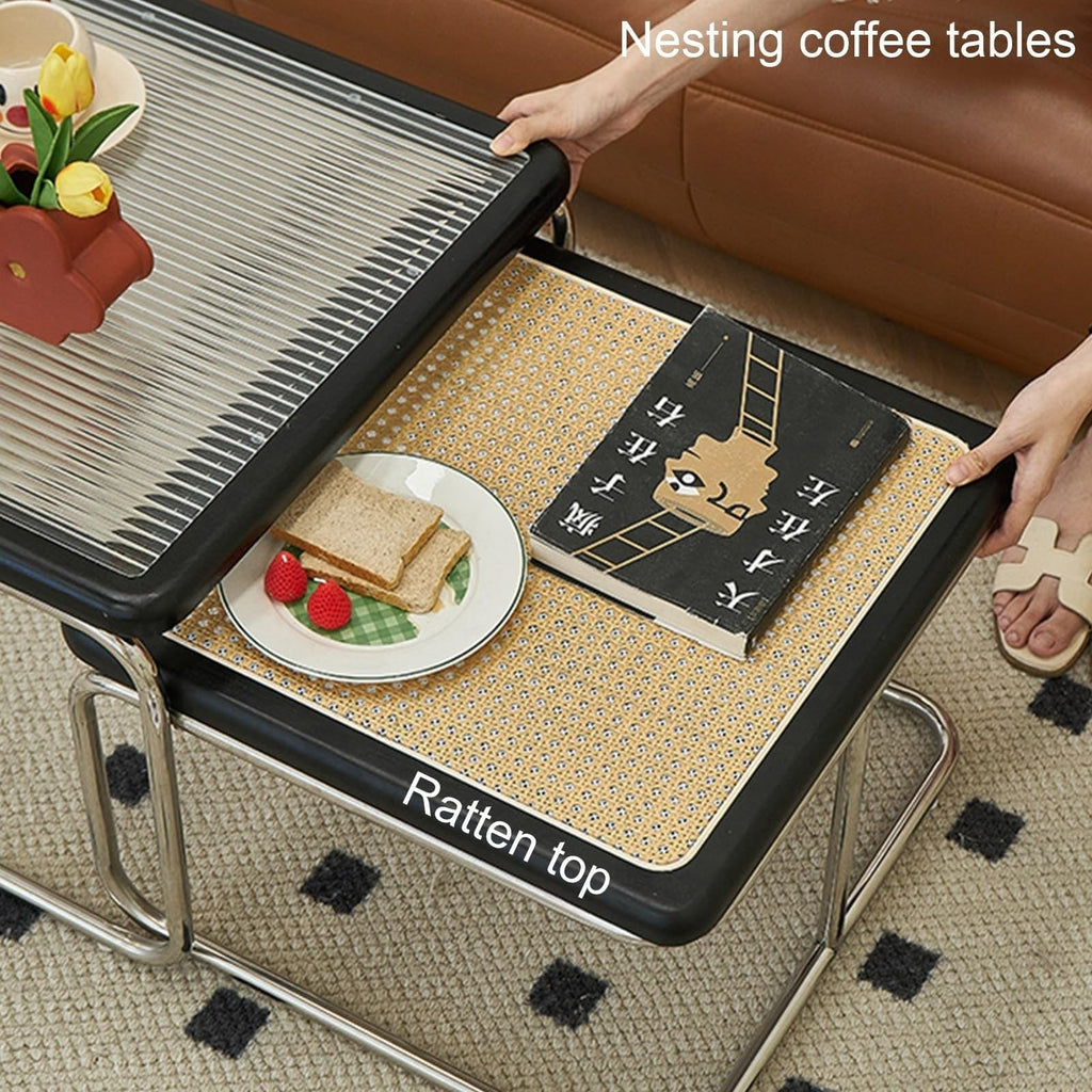 Mid Century Modern Coffee Table Set of 2 Square Metal Base C842170