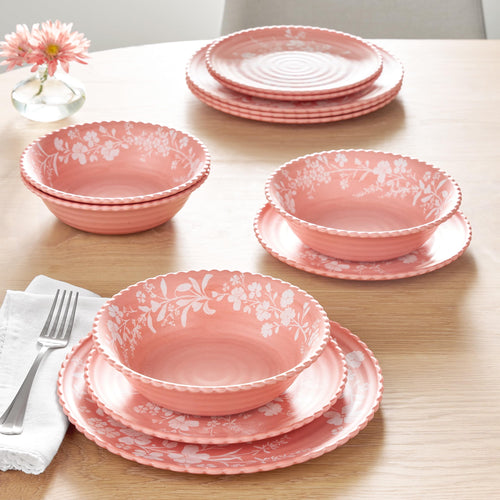 12-Piece Pink Bamboo Melamine Dinnerware Set Z377
