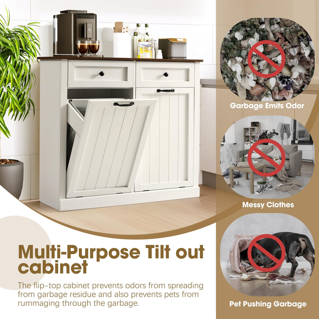 White 22 Gallon Wooden Laundry Hamper Cabinet with 2 Drawers K517097