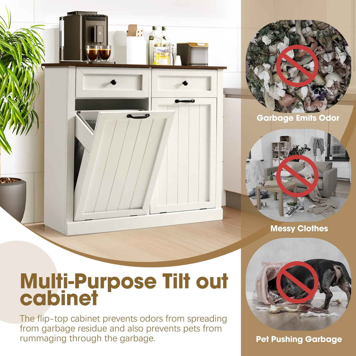 White 22 Gallon Wooden Laundry Hamper Cabinet with 2 Drawers K517097