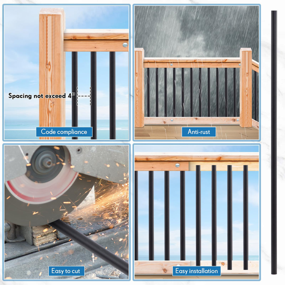 Aluminum Black Metal Deck Balusters 36"x 3/4" 120 Pcs D2924