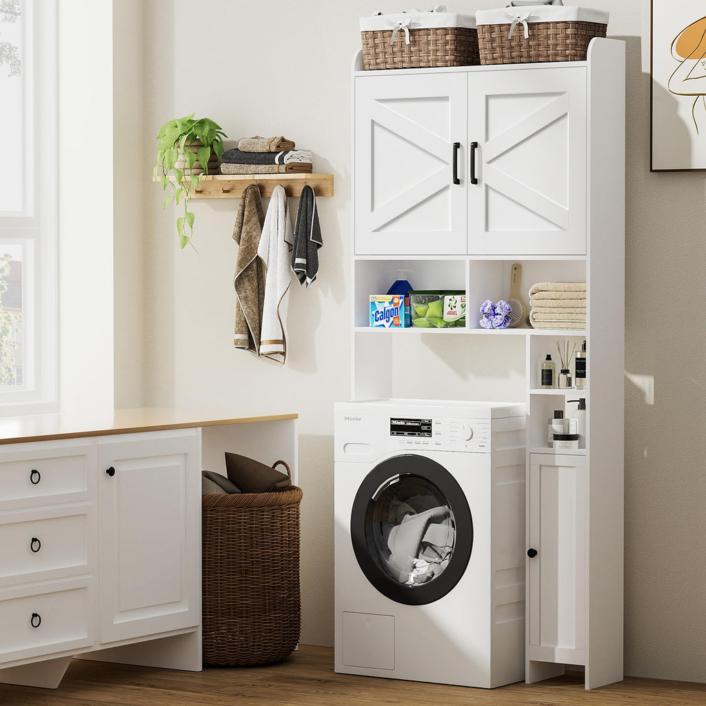 Wooden Over The Toilet Storage Cabinet with Barn Door F418590