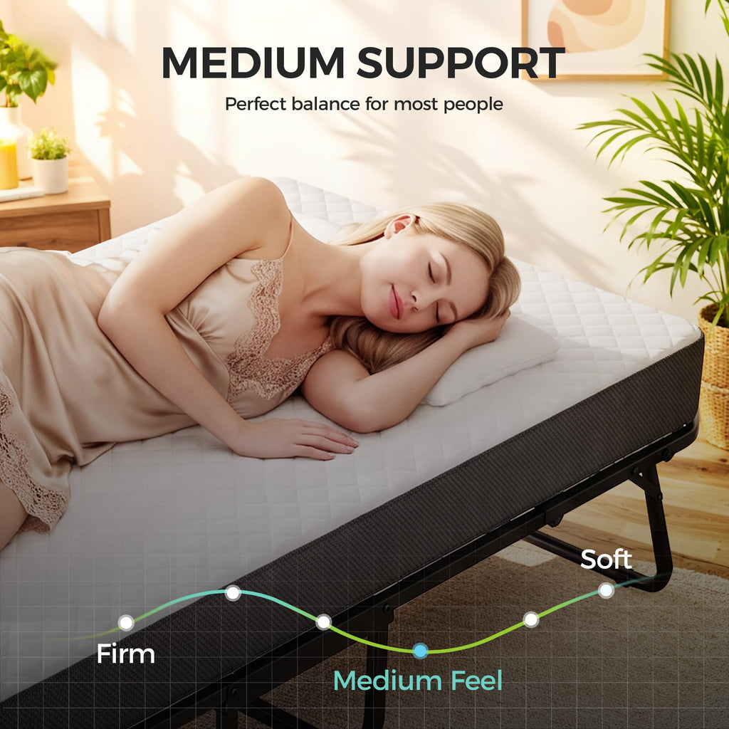 Folding Bed with Memory Foam Mattress Twin Size Metal Frame A316534